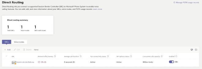 direct routing page in teams admin center